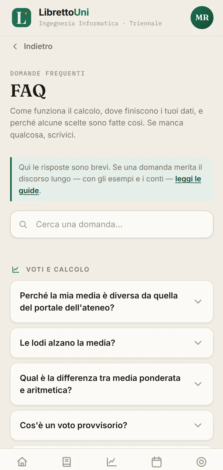 Schermata dell'app LibrettoUni: Domande frequenti